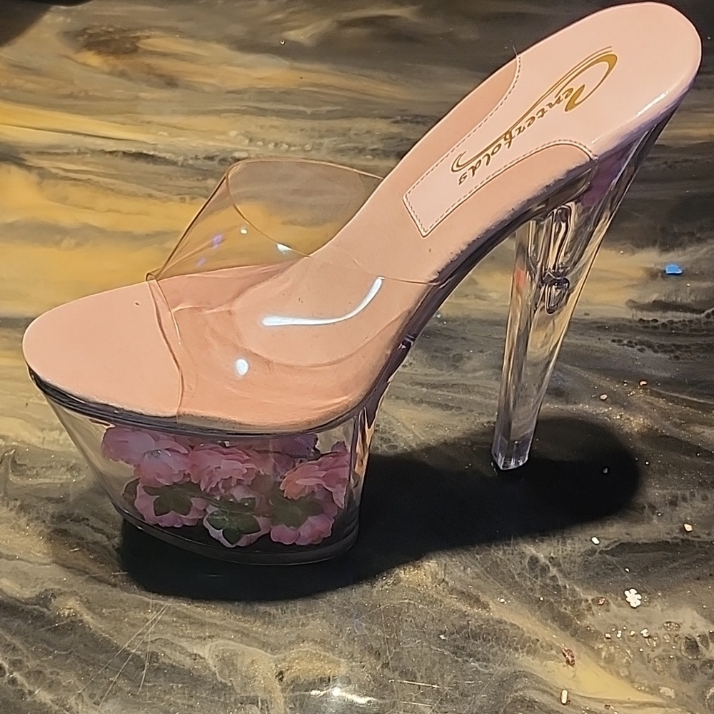 Elegant Glass High Heel with Floral Accents